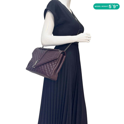 YVES SAINT LAURENT Envelope Large Mixed Matelasse Leather Shoulder Bag Burgundy