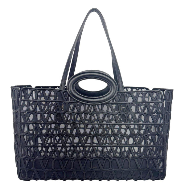 VALENTINO Le Troisieme Mesh Canvas Tote Bag Black