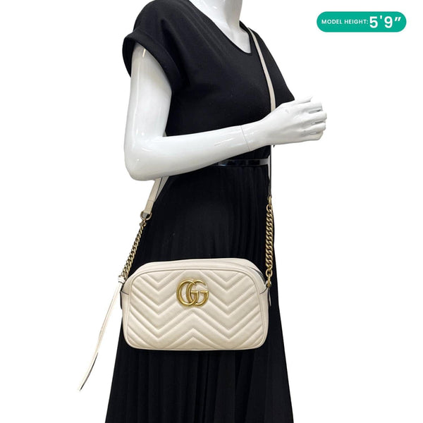 GUCCI GG Marmont Small Matelasse Chevron Leather Camera Bag Off White 447632