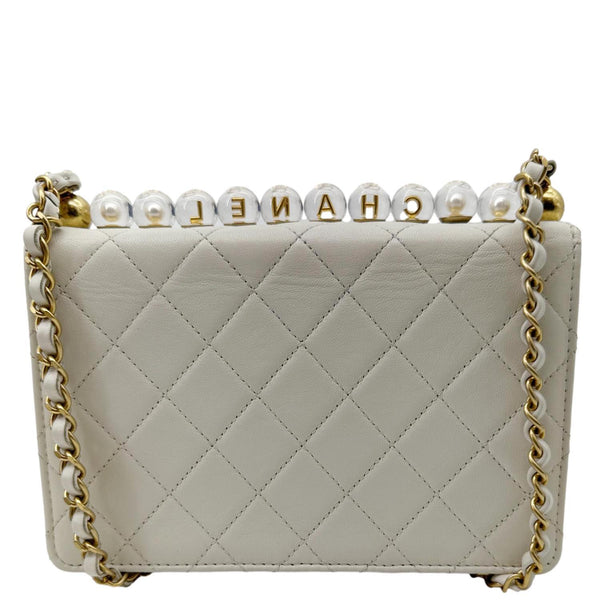 CHANEL Chic Pearls Flap Quilted Leather Shoulder Bag Off White