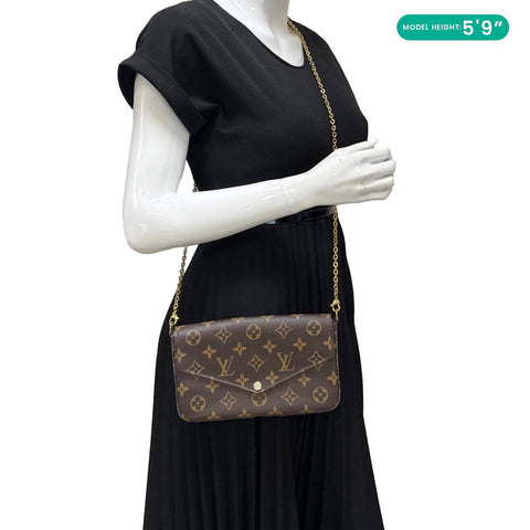 LOUIS VUITTON Felicie Pochette Monogram Canvas Crossbody Bag Brown