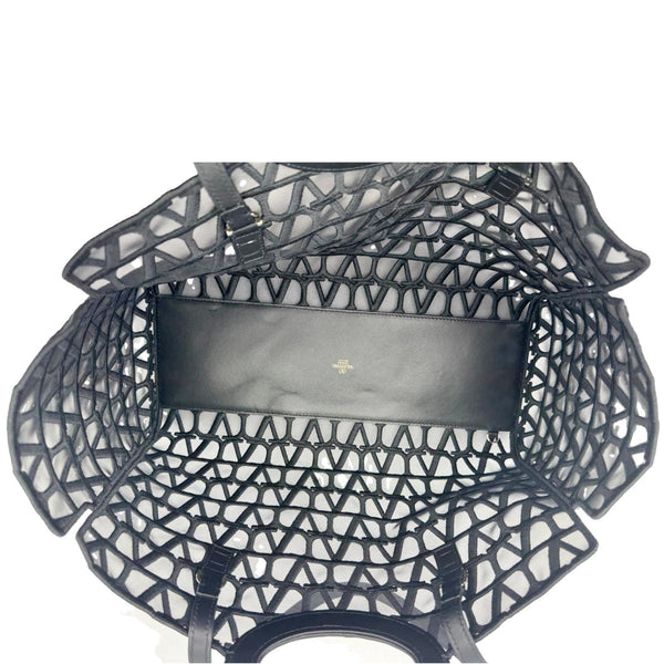 VALENTINO Le Troisieme Mesh Canvas Tote Bag Black