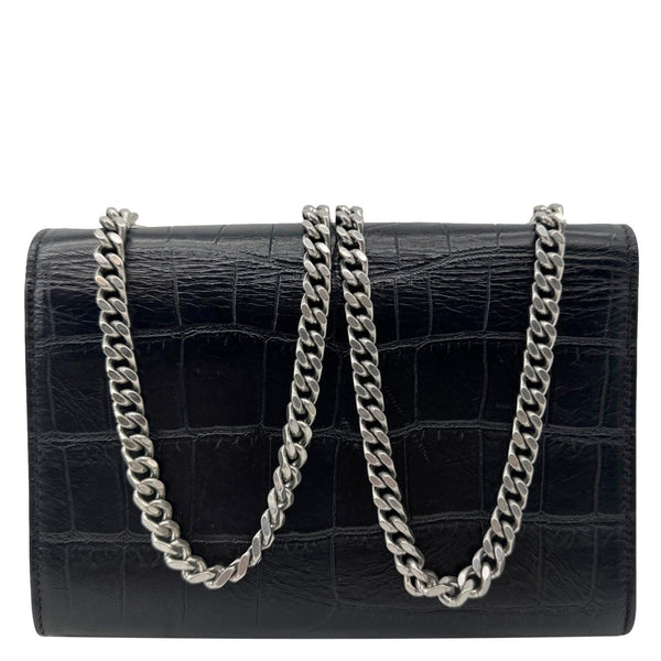 YVES SAINT LAURENT Kate Tassel Crocodile Embossed Leather Crossbody Bag Black