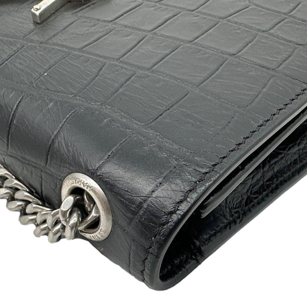 YVES SAINT LAURENT Kate Tassel Crocodile Embossed Leather Crossbody Bag Black