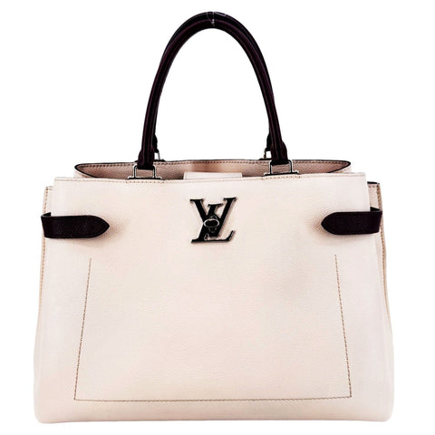 LOUIS VUITTON Lockme Day Calfskin Leather Tote Bag Cream