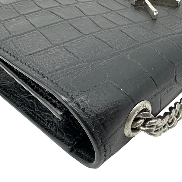 YVES SAINT LAURENT Kate Tassel Crocodile Embossed Leather Crossbody Bag Black