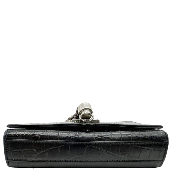 YVES SAINT LAURENT Kate Tassel Crocodile Embossed Leather Crossbody Bag Black
