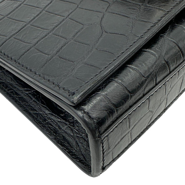 YVES SAINT LAURENT Kate Tassel Crocodile Embossed Leather Crossbody Bag Black