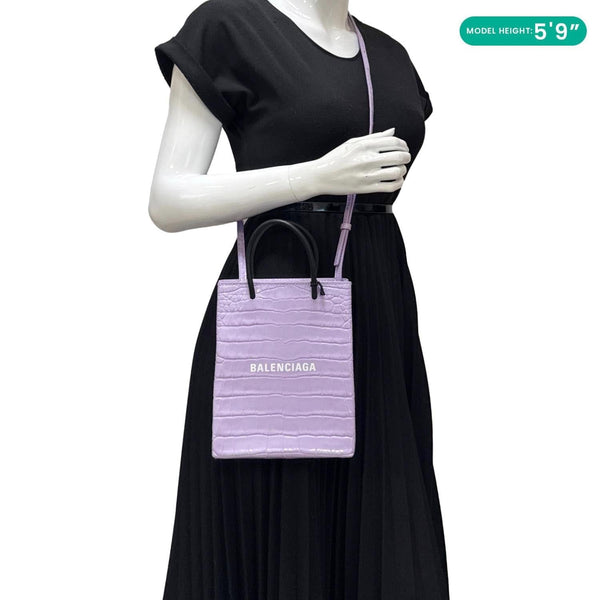 BALENCIAGA Small Leather Shopping Tote Bag Purple