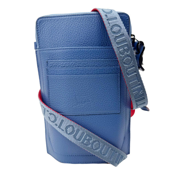 CHRISTIAN LOUBOUTIN Loubilab Spikes Empire Calfskin Leather Clutch Crossbody Bag Blue