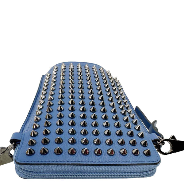 CHRISTIAN LOUBOUTIN Loubilab Spikes Empire Calfskin Leather Clutch Crossbody Bag Blue