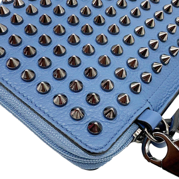CHRISTIAN LOUBOUTIN Loubilab Spikes Empire Calfskin Leather Clutch Crossbody Bag Blue