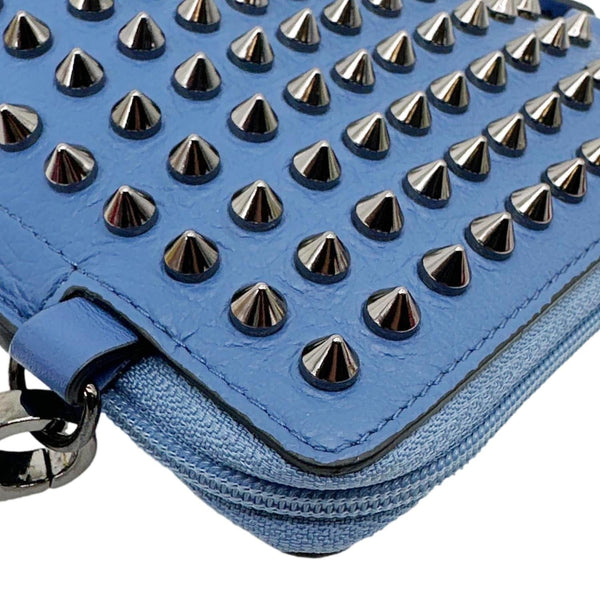 CHRISTIAN LOUBOUTIN Loubilab Spikes Empire Calfskin Leather Clutch Crossbody Bag Blue