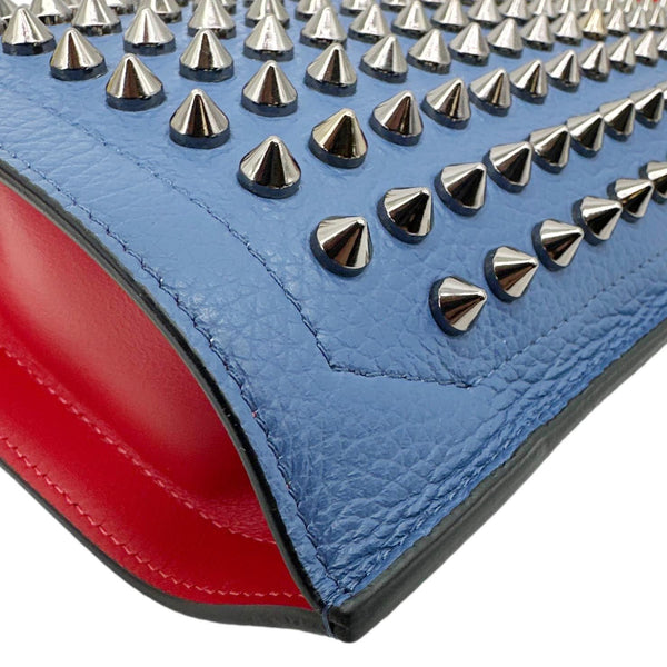CHRISTIAN LOUBOUTIN Loubilab Spikes Empire Calfskin Leather Clutch Crossbody Bag Blue