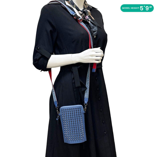 CHRISTIAN LOUBOUTIN Loubilab Spikes Empire Calfskin Leather Clutch Crossbody Bag Blue