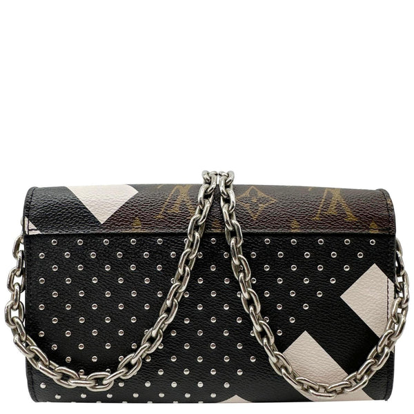 LOUIS VUITTON Twist Studded Calfskin Monogram Canvas Chain Crossbody Bag Black