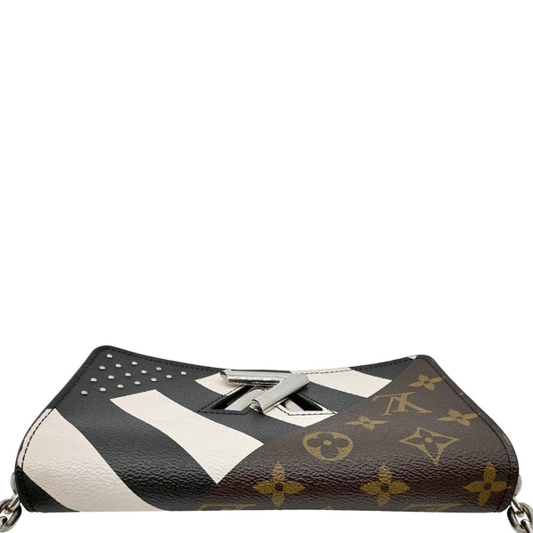 LOUIS VUITTON Twist Studded Calfskin Monogram Canvas Chain Crossbody Bag Black