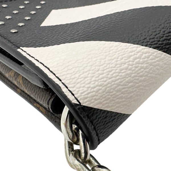LOUIS VUITTON Twist Studded Calfskin Monogram Canvas Chain Crossbody Bag Black