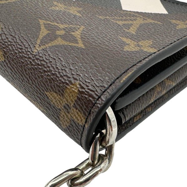 LOUIS VUITTON Twist Studded Calfskin Monogram Canvas Chain Crossbody Bag Black