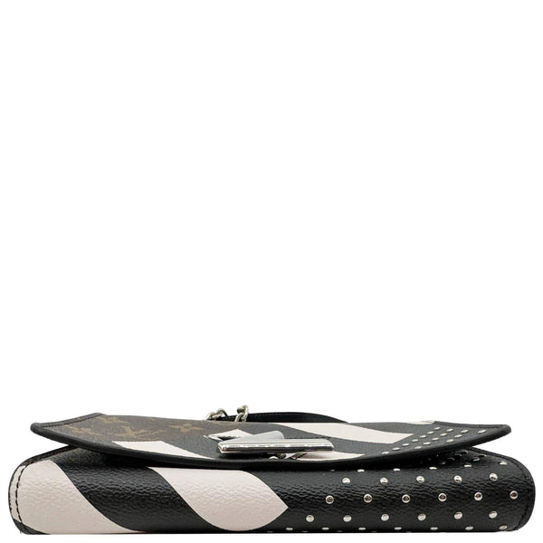 LOUIS VUITTON Twist Studded Calfskin Monogram Canvas Chain Crossbody Bag Black