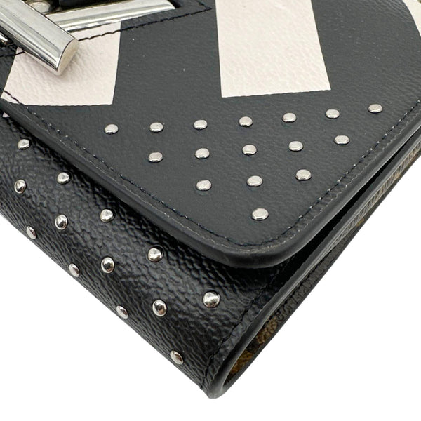 LOUIS VUITTON Twist Studded Calfskin Monogram Canvas Chain Crossbody Bag Black