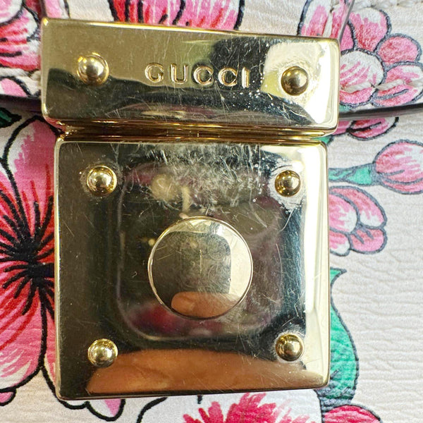 GUCCI Mini Britt Roses Print Leather Crossbody Bag Beige 696180
