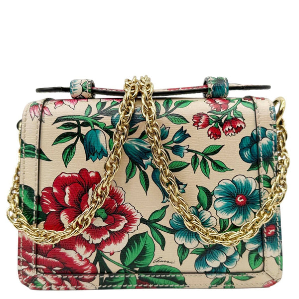 GUCCI Mini Britt Roses Print Leather Crossbody Bag Beige 696180