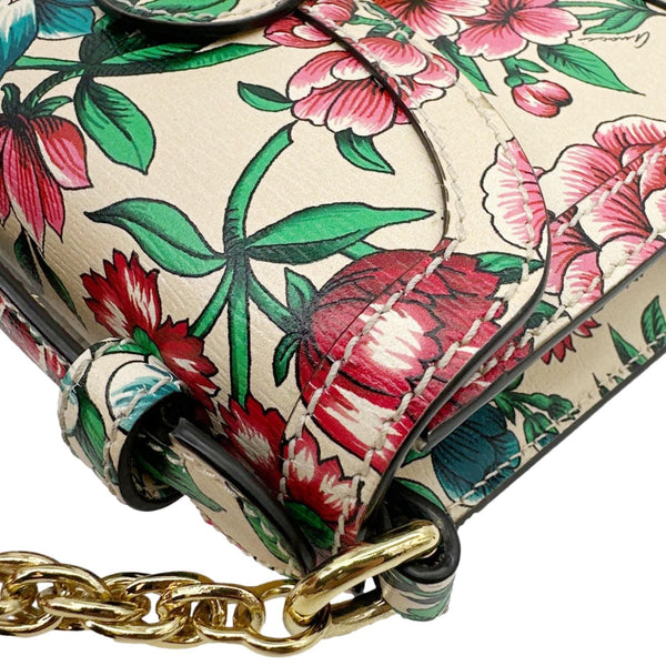 GUCCI Mini Britt Roses Print Leather Crossbody Bag Beige 696180