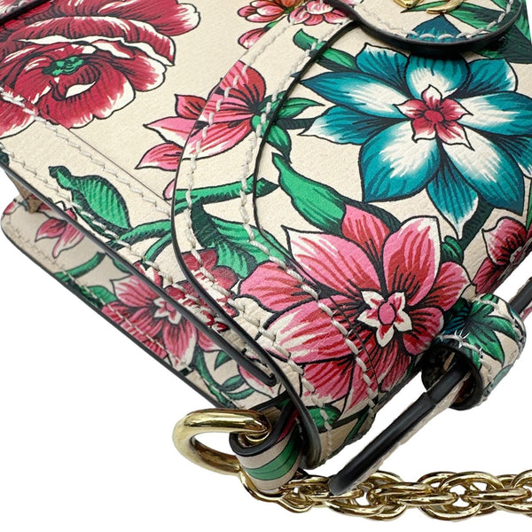 GUCCI Mini Britt Roses Print Leather Crossbody Bag Beige 696180