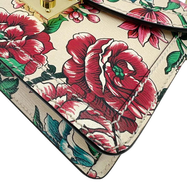 GUCCI Mini Britt Roses Print Leather Crossbody Bag Beige 696180