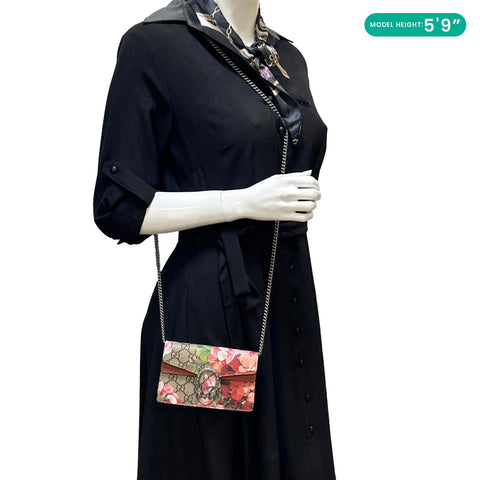 GUCCI Dionysus Super Mini Blooms GG Supreme Canvas Crossbody Bag Beige 476432