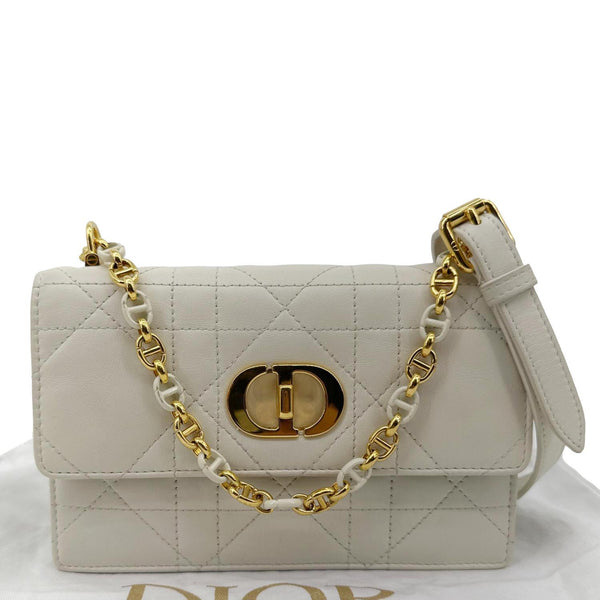 Christian Dior Miss Caro Mini Macrocannage Lambskin Leather Crossbody Bag Off White