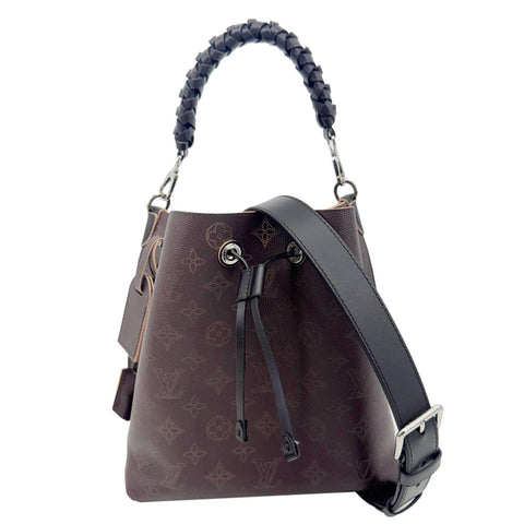 LOUIS VUITTON Muria Mahina Perforated Leather Shoulder Bucket Bag Burgundy