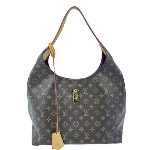 LOUIS VUITTON Flower Monogram Canvas Hobo Bag Brown
