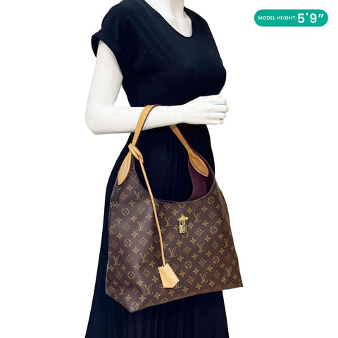 LOUIS VUITTON Flower Monogram Canvas Hobo Bag Brown
