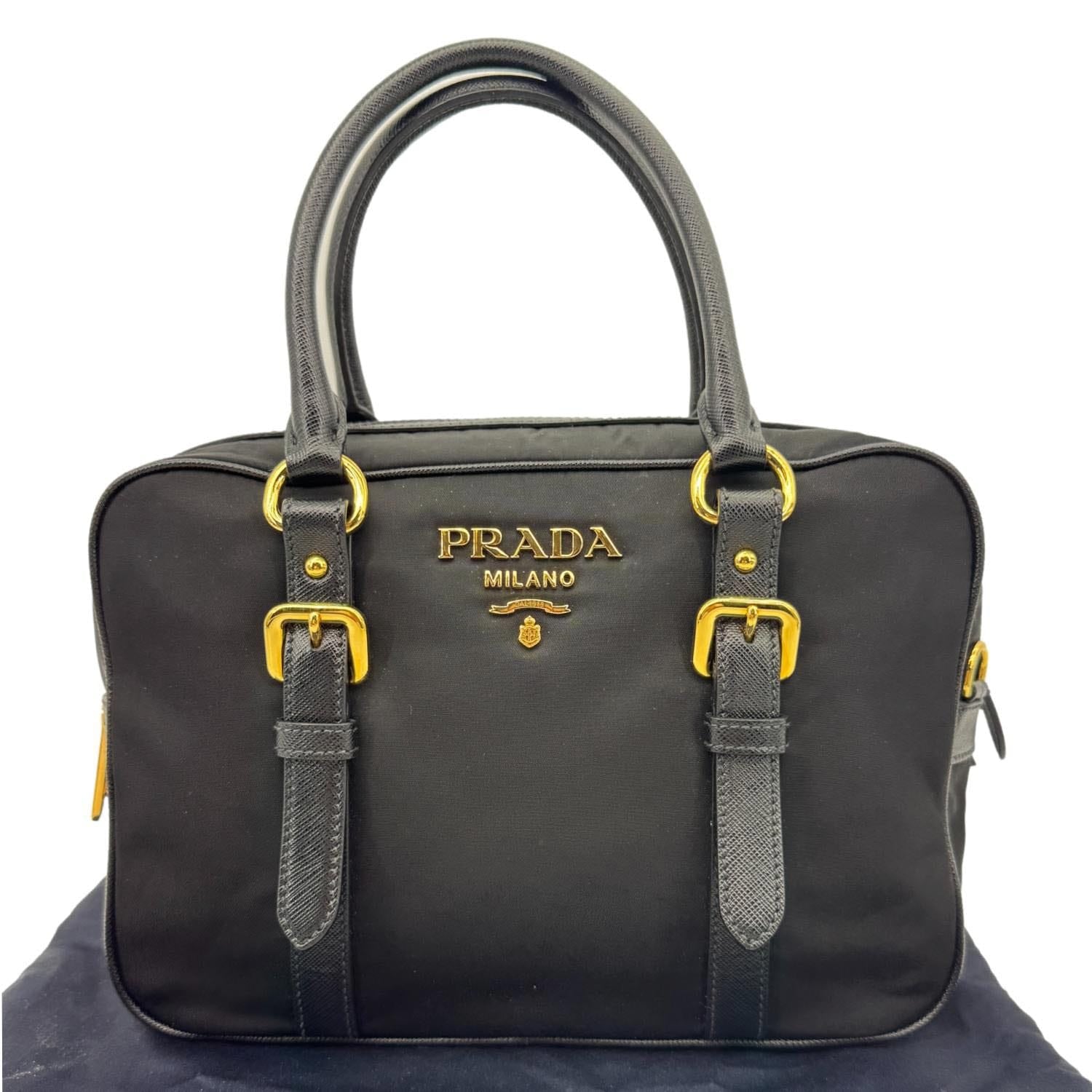PRADA Tessuto Nylon Saffiano Bauletto Bag Black PRADA Tessuto Nylon Saffiano Bauletto Bag Black