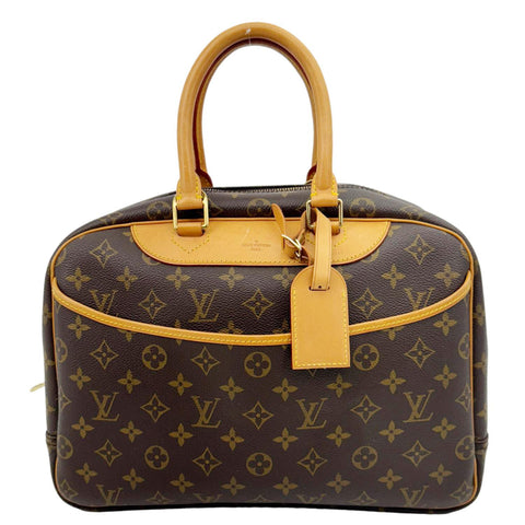 LOUIS VUITTON Deauville Boston Monogram Canvas Satchel Bag Brown