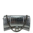 Balenciaga Calfskin Crocodile Embossed Hourglass Chain Bag Silver