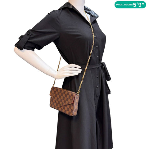 LOUIS VUITTON Felicie Pochette Damier Ebene Crossbody Bag Brown