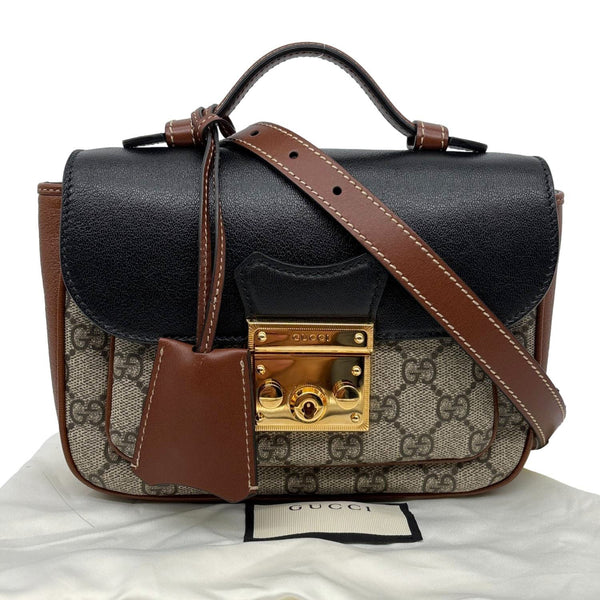 GUCCI Padlock Front Pocket Flap GG Canvas Shoulder Bag Black 658487
