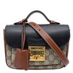 GUCCI Padlock Front Pocket Flap GG Canvas Shoulder Bag Black 658487