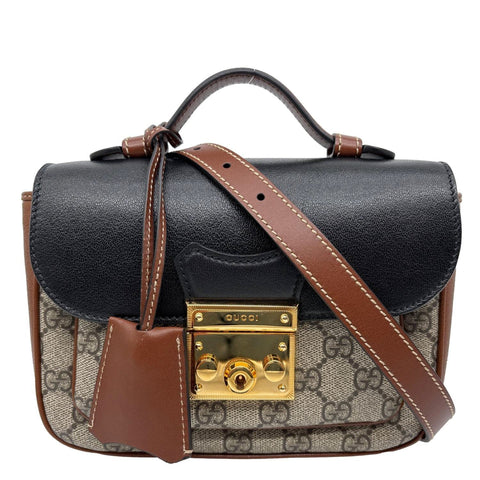 GUCCI Padlock Front Pocket Flap GG Canvas Shoulder Bag Black 658487