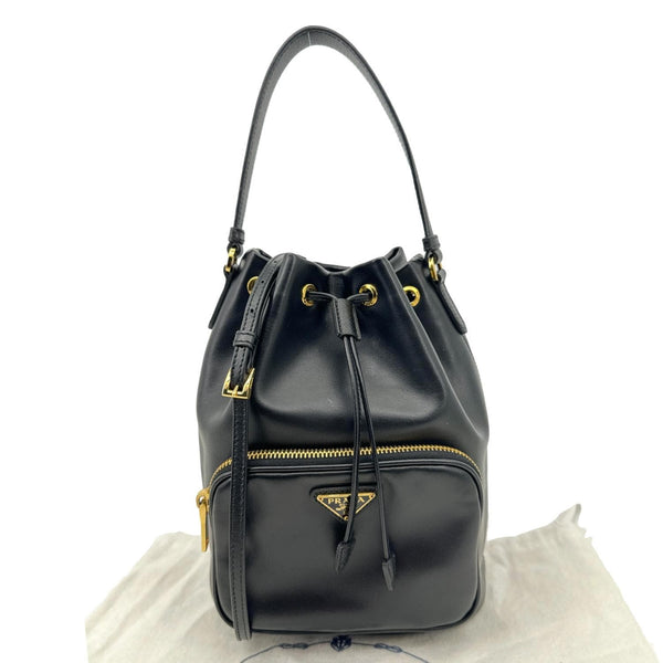 PRADA Duet Leather Bucket Bag Black
