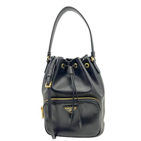 PRADA Duet Leather Bucket Bag Black
