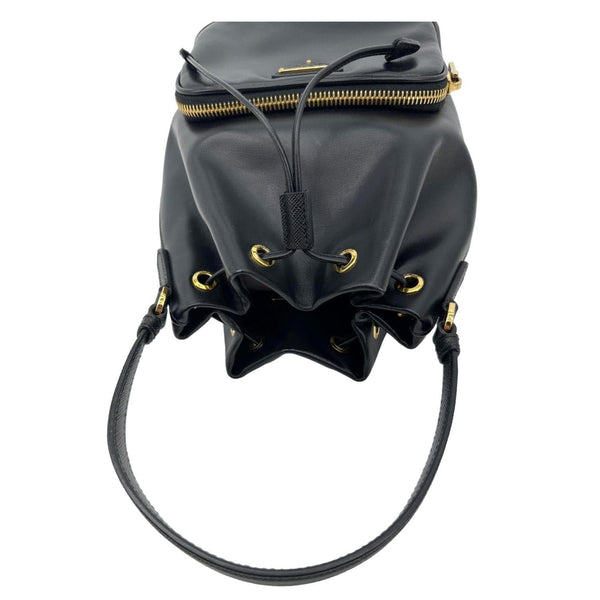 PRADA Duet Leather Bucket Bag Black
