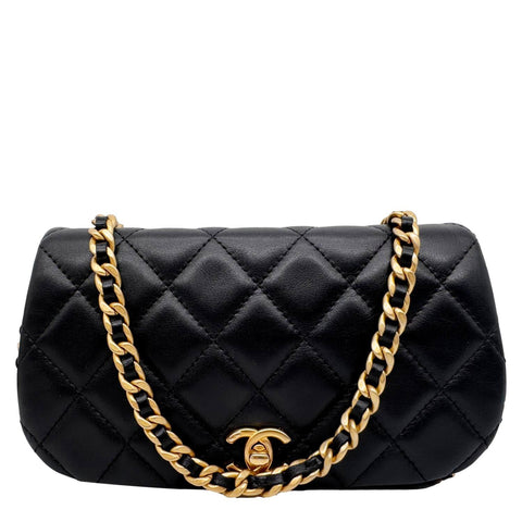 CHANEL Coco Mail Quilted Calfskin Leather Clutch With Chain Black