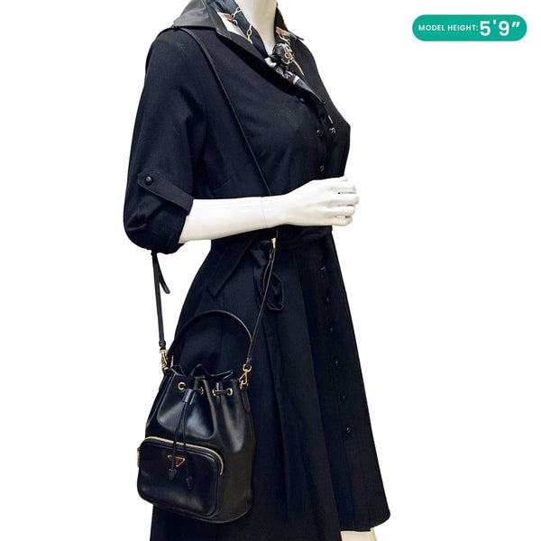PRADA Duet Leather Bucket Bag Black