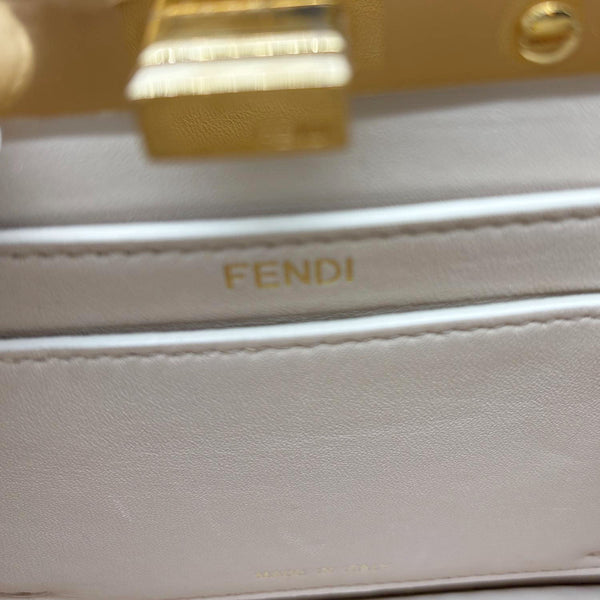 FENDI Peekaboo ISeeU Petite Python Nappa Leather Satchel Crossbody Bag Beige