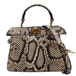 FENDI Peekaboo ISeeU Petite Python Nappa Leather Satchel Crossbody Bag Beige