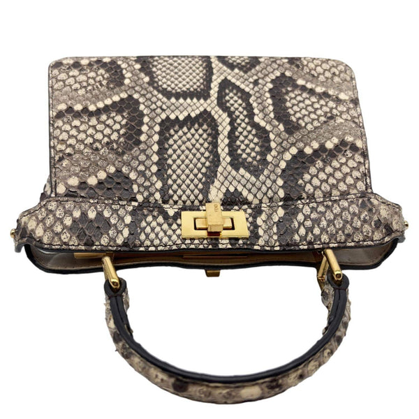 FENDI Peekaboo ISeeU Petite Python Nappa Leather Satchel Crossbody Bag Beige